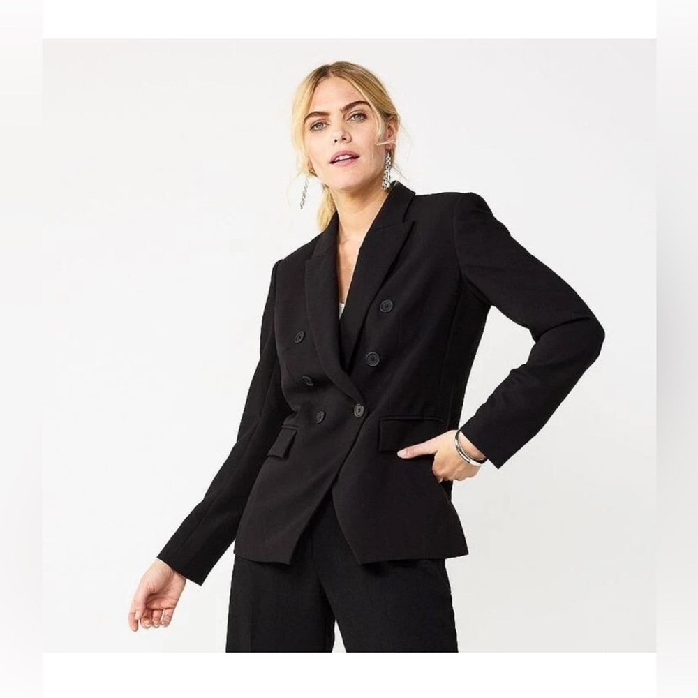 Nine West Women’s Black Double Breasted Blazer Size Xs Preppy Office